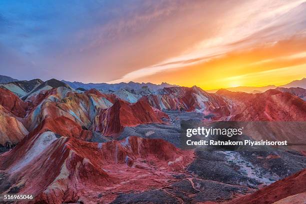 colorful mountain in danxia landform in zhangye, gansu of china - geology map stock pictures, royalty-free photos & images