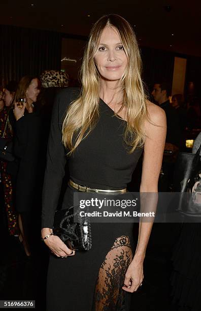 Elle Macpherson attends the BFC/Vogue Designer Fashion Fund 2016 winners announcement at the Bulgari Hotel on March 22, 2016 in London, England.