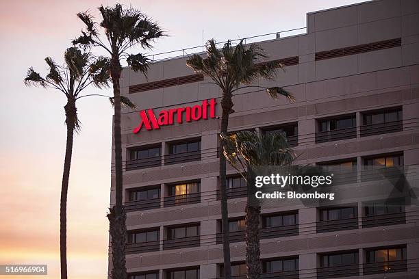 Palm trees stand in front of the Marina Del Rey Marriott hotel in Marina Del Rey, California, U.S., on Monday, March 21, 2016. Starwood Hotels &...
