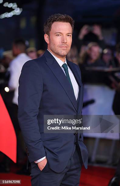 Ben Affleck arrives for the European Premiere of 'Batman V Superman: Dawn Of Justice' at Odeon Leicester Square on March 22, 2016 in London, England.