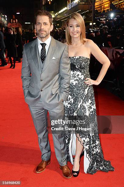 Director Zack Snyder and wife Deborah Snyder attend the European Premiere of "Batman V Superman: Dawn Of Justice" at Odeon Leicester Square on March...