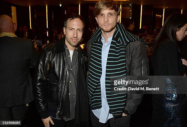 Peter Pilotto and Christopher de Vos attend the BFC/Vogue Designer Fashion Fund 2016 winners announcement at Bulgari Hotel on March 22, 2016 in...