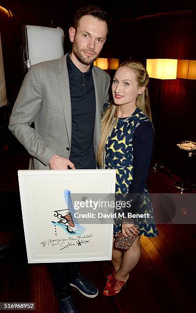 Bobby Stockley and Sophia Webster attend the BFC/Vogue Designer Fashion Fund 2016 winners announcement at The Bulgari Hotel on March 22, 2016 in...