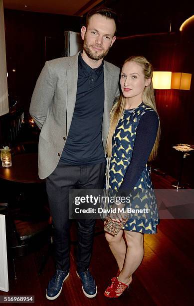 Bobby Stockley and Sophia Webster attend the BFC/Vogue Designer Fashion Fund 2016 winners announcement at The Bulgari Hotel on March 22, 2016 in...