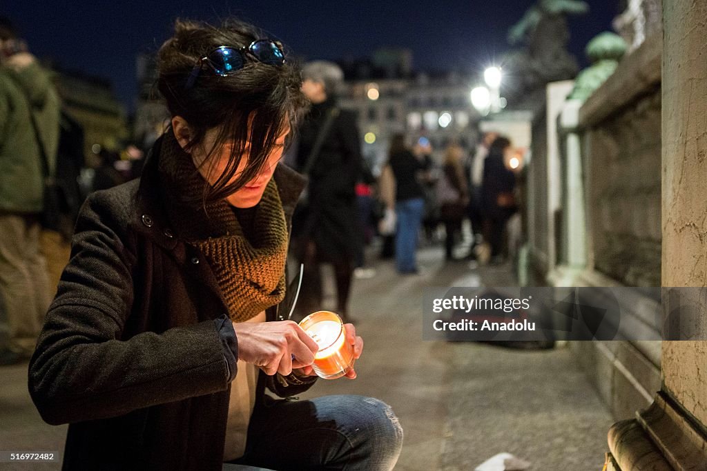 Solidarity demonstration for Belgium in Paris after terrorist attacks