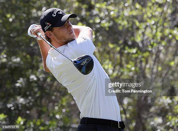 Thomas Pieters of Belgium plays a shot during a practice round for the World Golf Championships-Dell Match Play at Austin Country Club on March 22,...