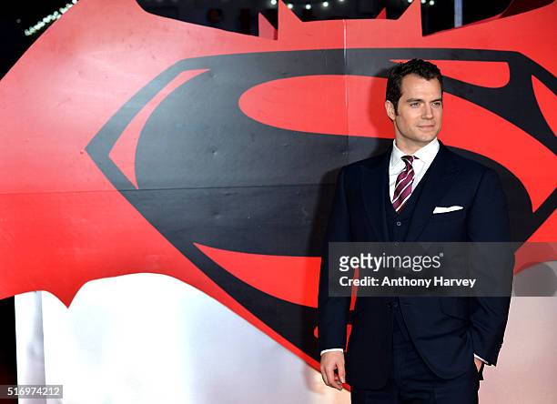 Henry Cavill attends the European Premiere of 'Batman V Superman: Dawn Of Justice' at Odeon Leicester Square on March 22, 2016 in London, England.