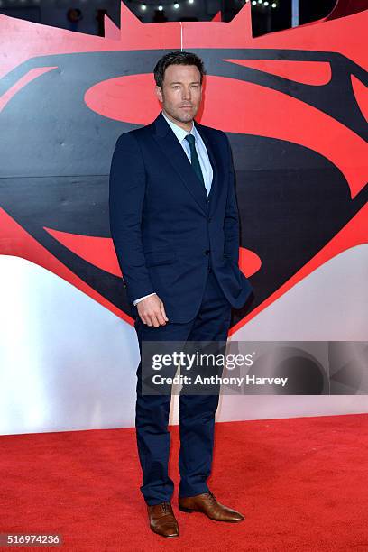 Ben Affleck attends the European Premiere of 'Batman V Superman: Dawn Of Justice' at Odeon Leicester Square on March 22, 2016 in London, England.