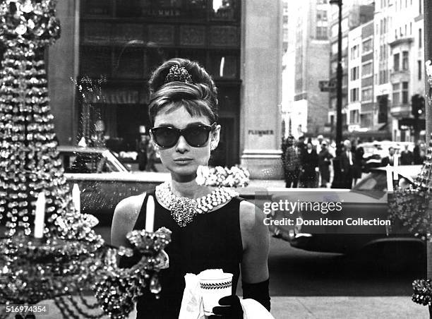 Actress Audrey Hepburn poses for a publicity still for the Paramount Pictures film 'Breakfast at Tiffany's' in 1961 in New York City, New York.