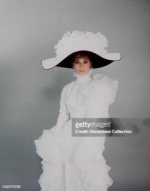 Actress Audrey Hepburn poses for a publicity still for the Warner Bros film 'My Fair Lady' in 1964 in Los Angeles, California.