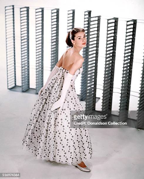 Actress Audrey Hepburn poses for a publicity still for the Paramount Pictures film 'Funny Face' in 1957 in Los Angeles, California.