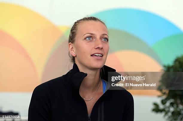 Petra Kvitova, , talks to the press during a media day event at the Miami Open Tennis tournament 2016, presented by Itau, in Key Biscayne on Tuesday,...