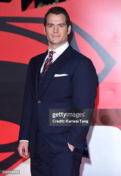 Henry Cavill arrives for the European Premiere of 'Batman V Superman: Dawn Of Justice' at Odeon Leicester Square on March 22, 2016 in London, England.