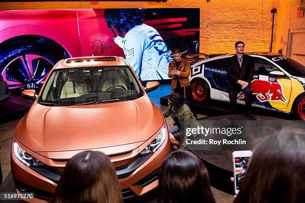 Demi Lovato and Nick Jonas attend the Honda Civic Tour Artists Announcement and Honda Civic North America Launch Event at the Garage on March 22,...