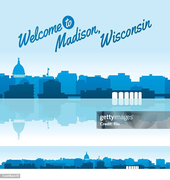 skyline von madison, wisconsin - madison wisconsin stock-grafiken, -clipart, -cartoons und -symbole