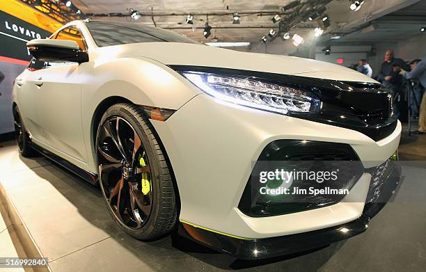 The 2017 Honda Civic Hatchback on display at the Honda Civic Tour Artists Announcement and Honda Civic North America Launch Event at the Garage on...