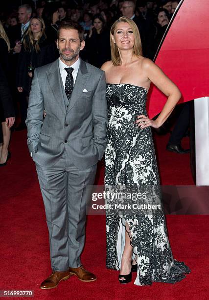 Director Zack Snyder and Producer Deborah Snyder arrive for the European Premiere of 'Batman V Superman: Dawn Of Justice' at Odeon Leicester Square...