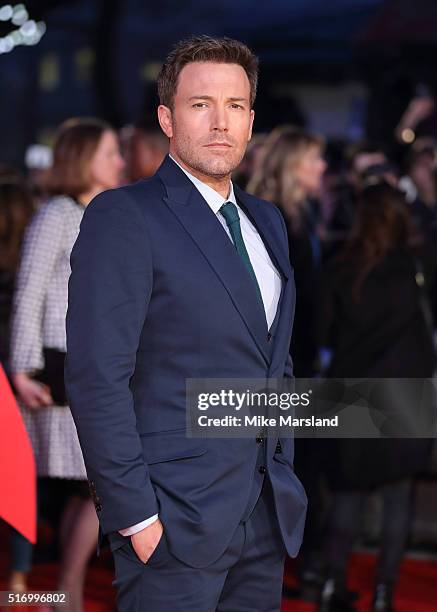 Ben Affleck arrives for the European Premiere of 'Batman V Superman: Dawn Of Justice' at Odeon Leicester Square on March 22, 2016 in London, England.