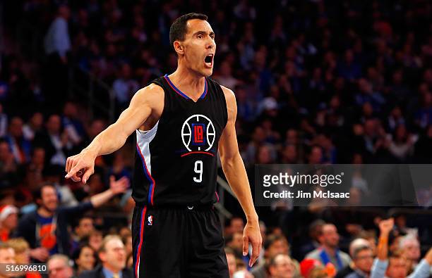 Pablo Prigioni of the Los Angeles Clippers in action against the New York Knicks at Madison Square Garden on January 24, 2016 in New York City. The...