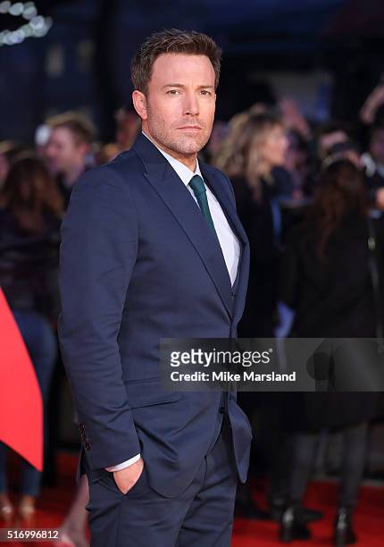 Ben Affleck arrives for the European Premiere of 'Batman V Superman: Dawn Of Justice' at Odeon Leicester Square on March 22, 2016 in London, England.