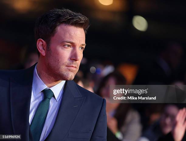 Ben Affleck arrives for the European Premiere of 'Batman V Superman: Dawn Of Justice' at Odeon Leicester Square on March 22, 2016 in London, England.