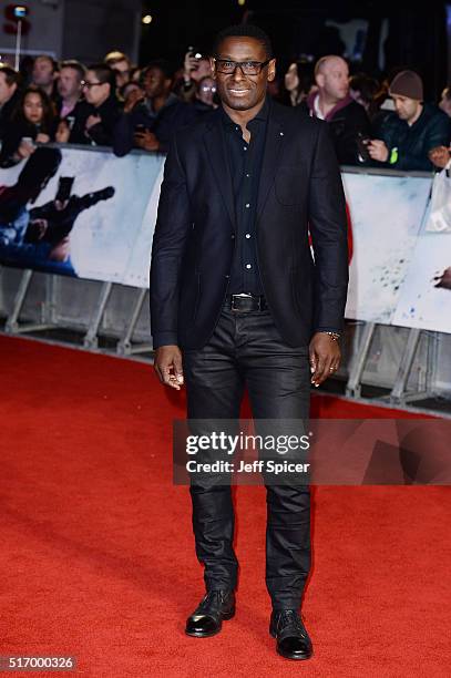 David Harewood arrives for the European Premiere of 'Batman V Superman: Dawn Of Justice' at Odeon Leicester Square on March 22, 2016 in London,...