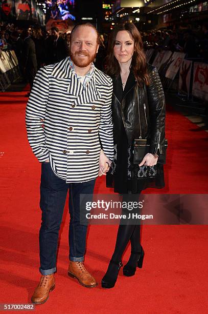 Keith Lemon and Jill Carter attend the European Premiere of "Batman V Superman: Dawn Of Justice" at Odeon Leicester Square on March 22, 2016 in...