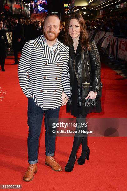 Keith Lemon and Jill Carter attend the European Premiere of "Batman V Superman: Dawn Of Justice" at Odeon Leicester Square on March 22, 2016 in...