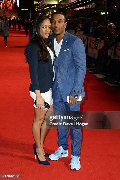 Ashley Walters and Danielle Walters attend the European Premiere of "Batman V Superman: Dawn Of Justice" at Odeon Leicester Square on March 22, 2016...