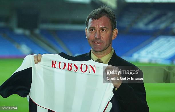 Bryan Robson is announced as the new manager of West Bromwich Albion at the Hawthorns on November, 2004 in Birmingham, England.
