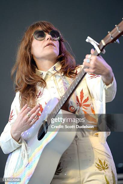 Singer Jenny Lewis performs onstage during the Rachael Ray Feedback SXSW party at Stubbs on March 19, 2016 in Austin, Texas.