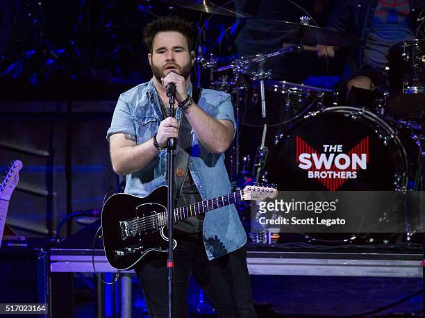 Zach Swon of the Swon Brothers performs during The Storyteller Tour 2016 at The Palace of Auburn Hills on March 22, 2016 in Auburn Hills, Michigan.