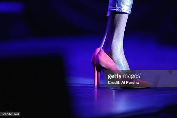 Detail of her shoes when Latice Crawford opens when Kirk Franklin performs his "Twenty Years In One Night" show at Kings Theatre on March 22, 2016 in...