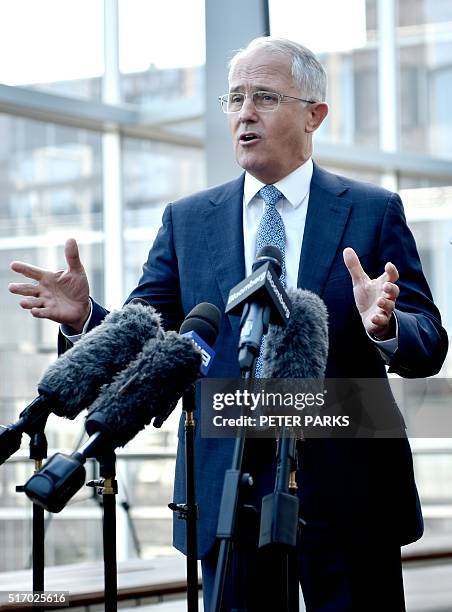 Australian Prime Minister Malcolm Turnbull addresses the media in Sydney on March 23, 2016. Australian Prime Minister Malcolm Turnbull on March 23...