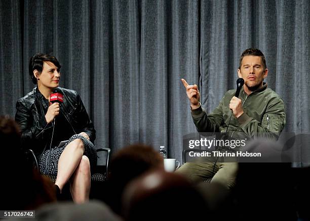 Stacey Wilson Hunt and Ethan Hawke attend the SAG-AFTRA Foundation Conversations for 'Born To Be Blue' at SAG-AFTRA Foundation on March 22, 2016 in...