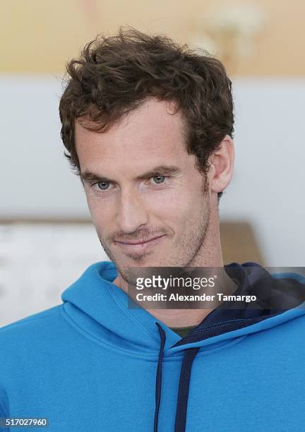 Andy Murray is seen during the Miami Open Media Day at Crandon Park Tennis Center on March 22, 2016 in Key Biscayne, Florida.