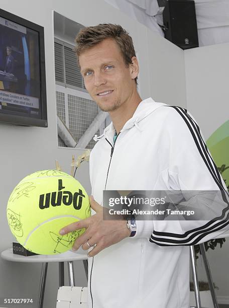 Tomas Berdych is seen during the Miami Open Media Day at Crandon Park Tennis Center on March 22, 2016 in Key Biscayne, Florida.