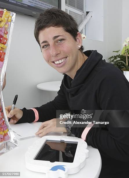 Carla Suarez Navarro is seen during the Miami Open Media Day at Crandon Park Tennis Center on March 22, 2016 in Key Biscayne, Florida.