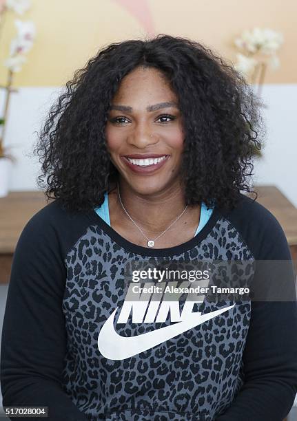 Serena Williams is seen during the Miami Open Media Day at Crandon Park Tennis Center on March 22, 2016 in Key Biscayne, Florida.