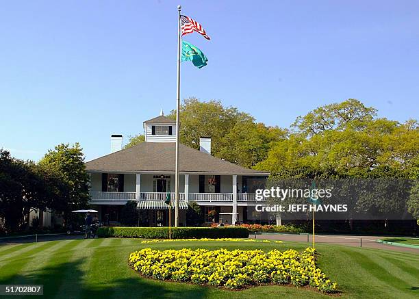 This photo taken 08 April 2002 shows a general view of the main Club House at the Augusta National Golf Course in Augusta, GA, before the practice...