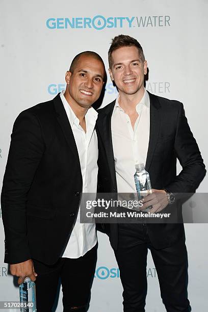 Co-founder of Generosity Water Micah Cravelho and TV personality Jason Kennedy attend the Generosity Water Launch at Montage Beverly Hills on March...