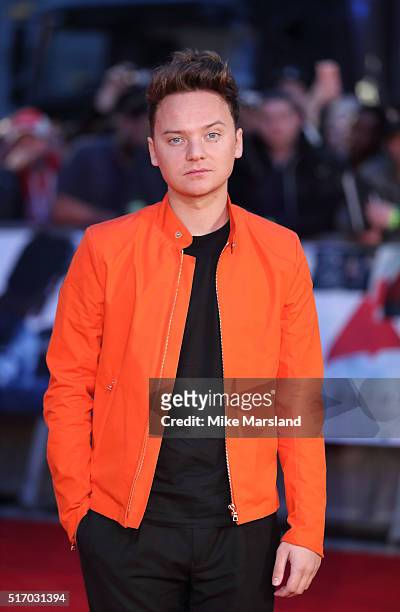 Conor Maynard arrives for the European Premiere of 'Batman V Superman: Dawn Of Justice' at Odeon Leicester Square on March 22, 2016 in London,...