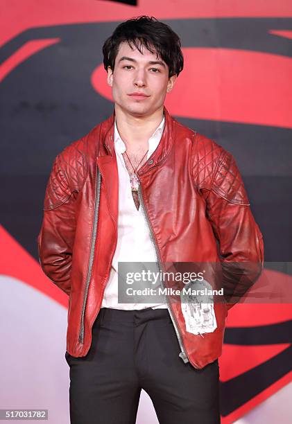 Ezra Miller arrives for the European Premiere of 'Batman V Superman: Dawn Of Justice' at Odeon Leicester Square on March 22, 2016 in London, England.