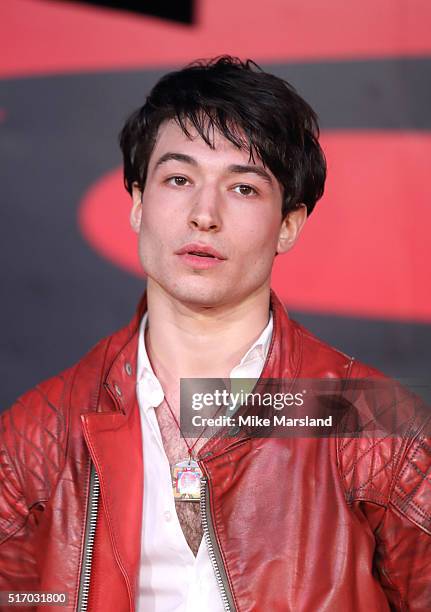 Ezra Miller arrives for the European Premiere of 'Batman V Superman: Dawn Of Justice' at Odeon Leicester Square on March 22, 2016 in London, England.