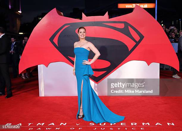 Amy Adams arrives for the European Premiere of 'Batman V Superman: Dawn Of Justice' at Odeon Leicester Square on March 22, 2016 in London, England.