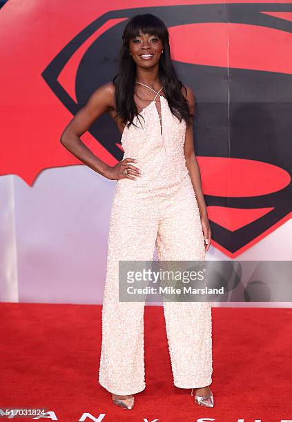 Odudu arrives for the European Premiere of 'Batman V Superman: Dawn Of Justice' at Odeon Leicester Square on March 22, 2016 in London, England.