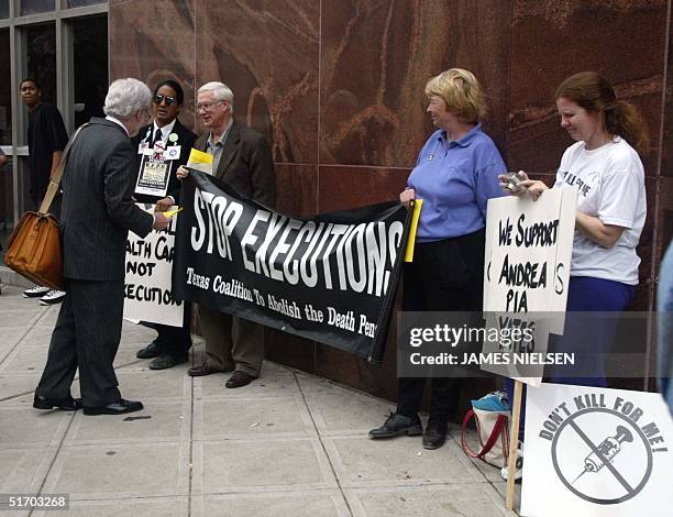 George Parnham , defense attorney for Andrea Yates, speaks to death penalty opponents outside the Harris County Courthouse during the punishment...