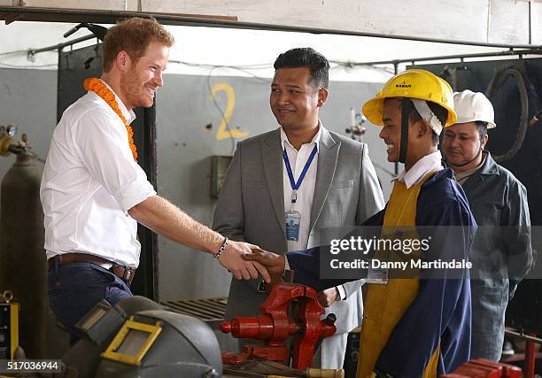 Prince Harry visits the Samo Thimi Technical School, Bhaktapur on March 23, 2016 in Pokhara, Nepal.