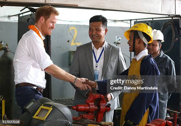 Prince Harry visits the Samo Thimi Technical School, Bhaktapur on March 23, 2016 in Pokhara, Nepal.