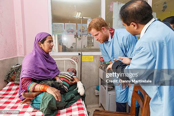 Prince Harry visits Kanti Children's Hospital where he spent time with young people being treated with burns on March 23, 2016 in Pokhara, Nepal.